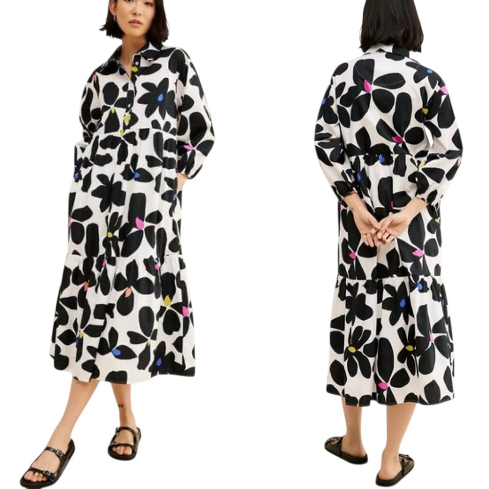 MAEVE BETTINA TIERED FLORAL SHIRT DRESS SIZE XS